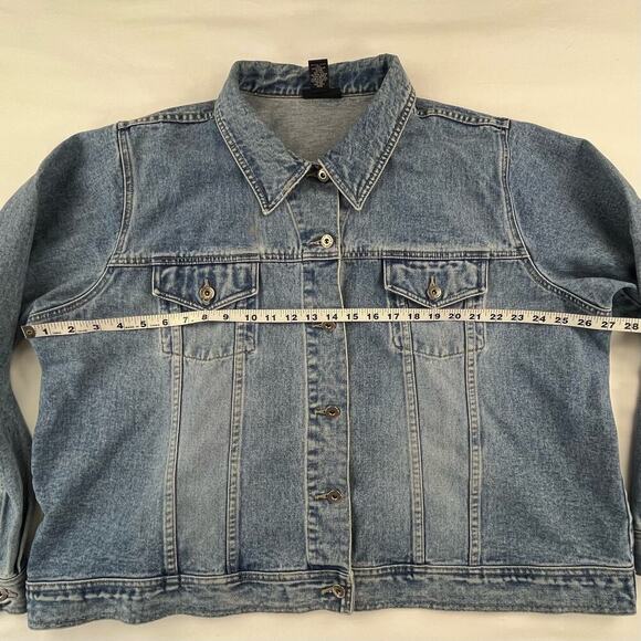 MEGAN | Vintage Plus Size 26/28 Venezia Light Wash Denim Long Sleeve Jacket - Picture 5 of 8